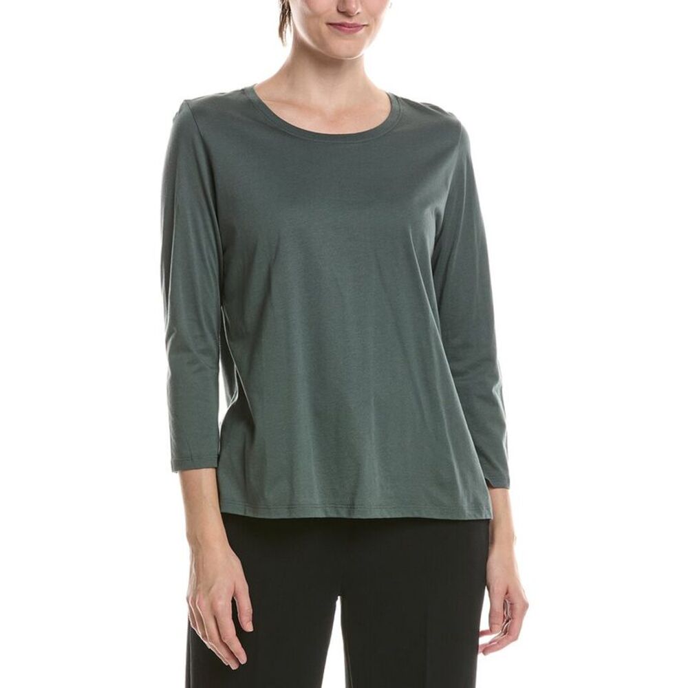 Eileen Fisher Womens Round Neck T-Shirt, Green